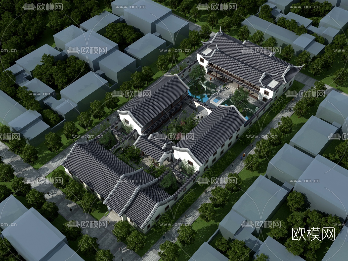 中式四合院鸟瞰3d模型下载