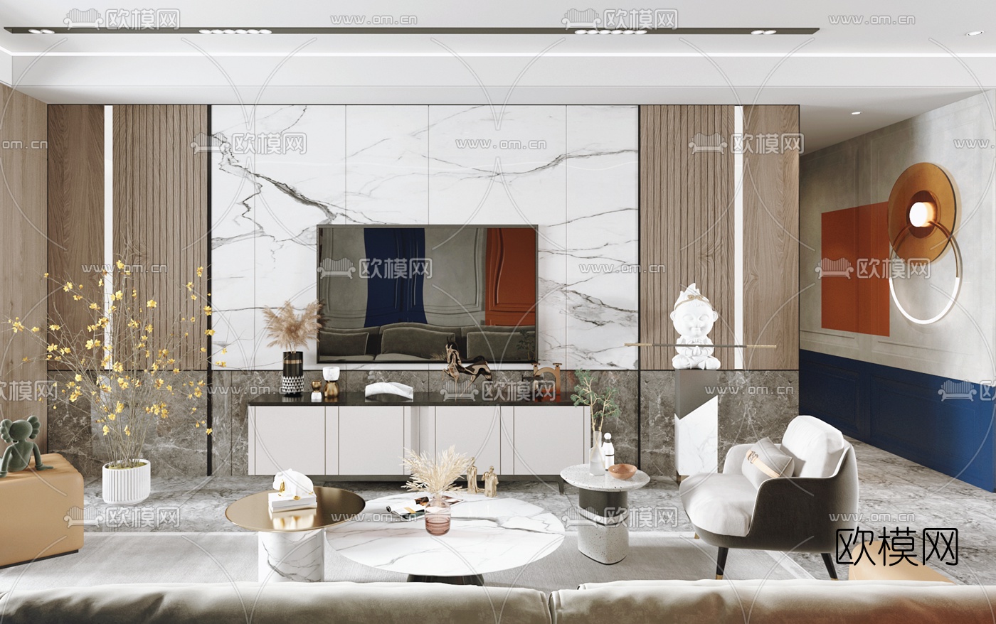 现代客厅餐厅3d模型下载（渲染图6）