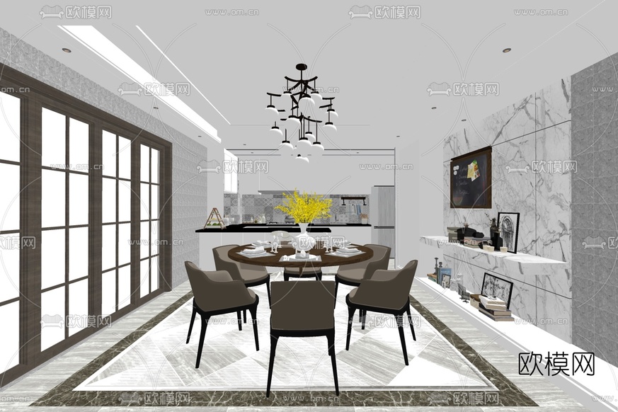 现代简约餐厅免费su模型下载_ID10500889_sketchup模型下载-欧模网