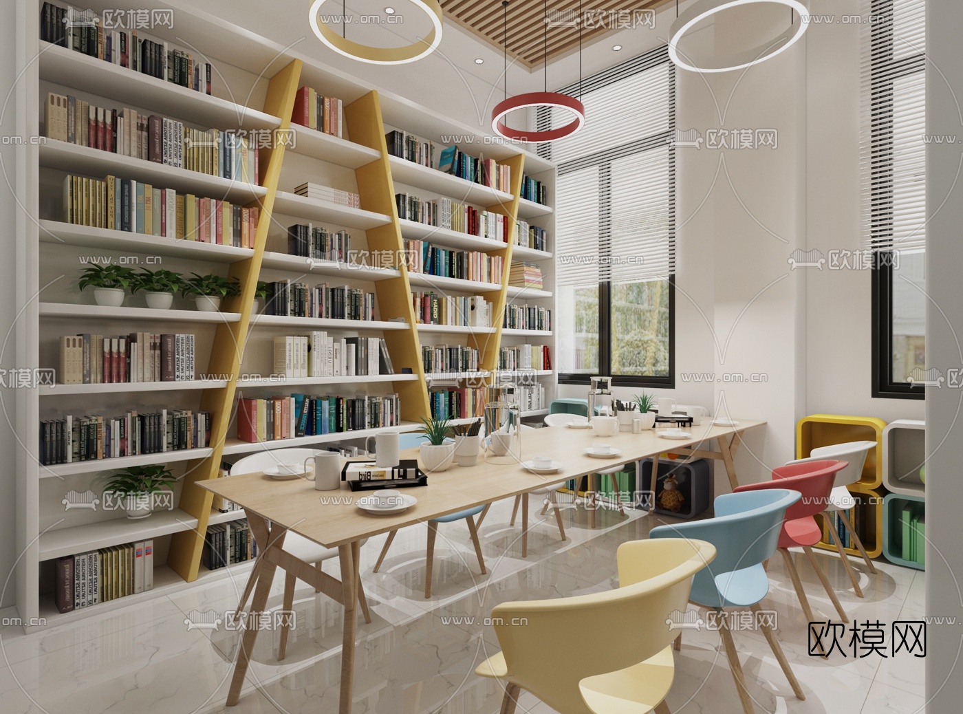 现代图书阅览室3d模型下载（渲染图2）