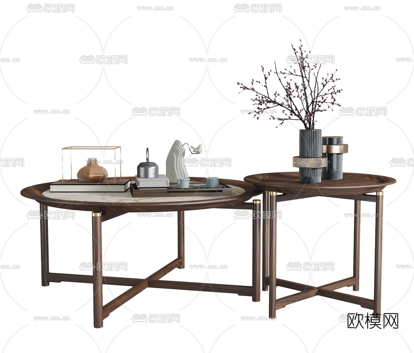 新中式实木子母茶几3d模型下载