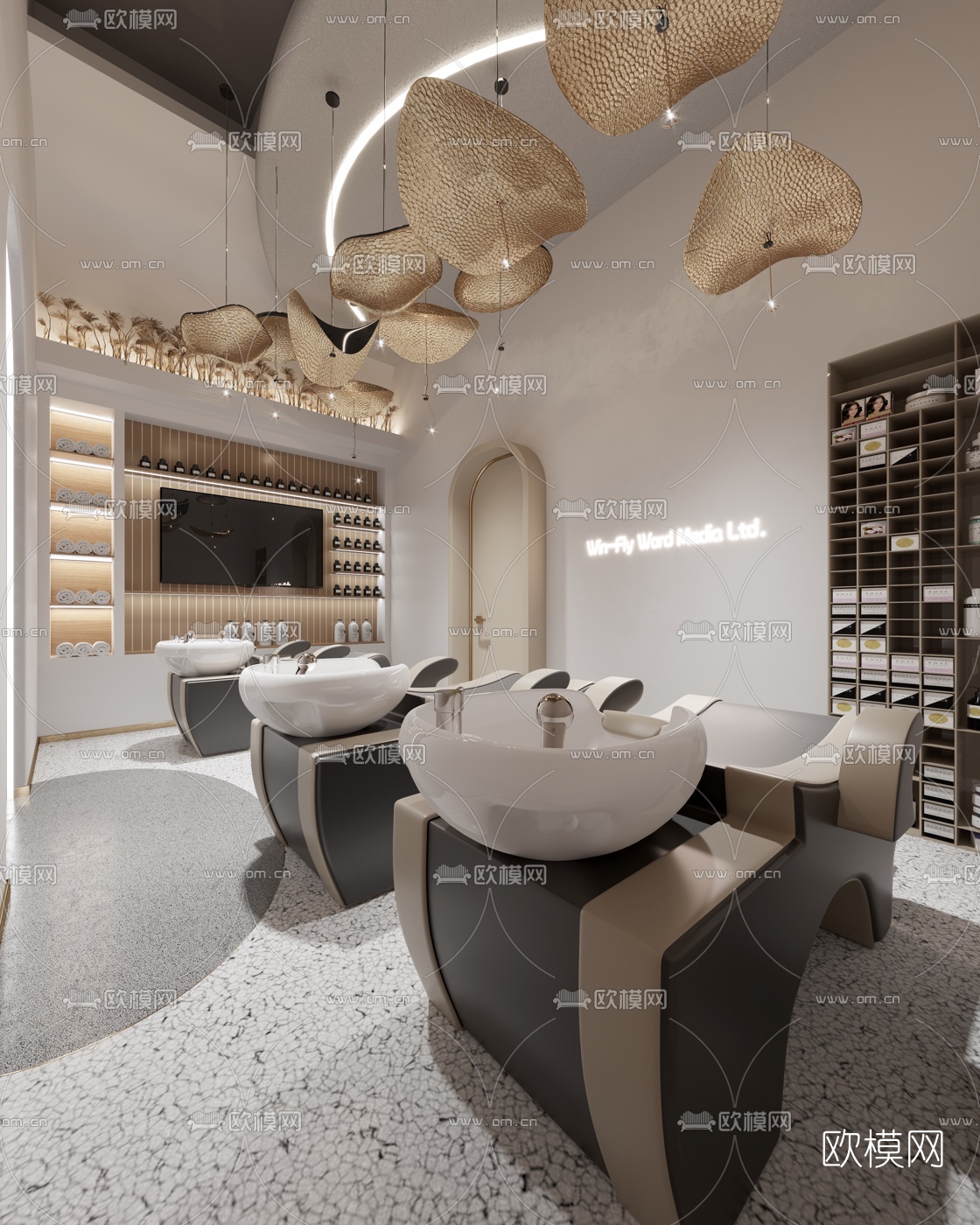 现代轻奢美容美发店3d模型下载（渲染图2）