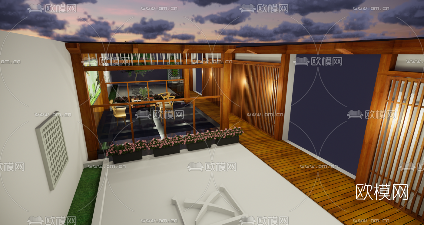 新中式花园凉亭免费3d模型下载（渲染图1）