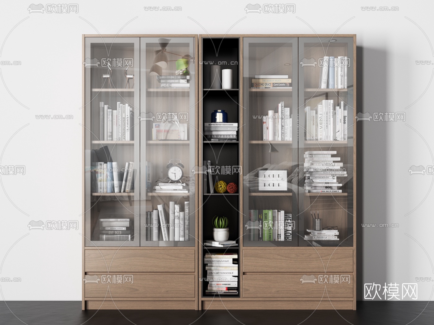 北欧原木书柜3d模型下载