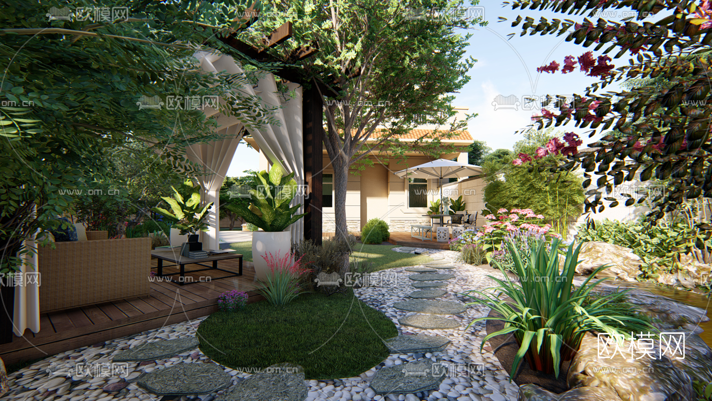 美式庭院景观su模型下载（渲染图5）