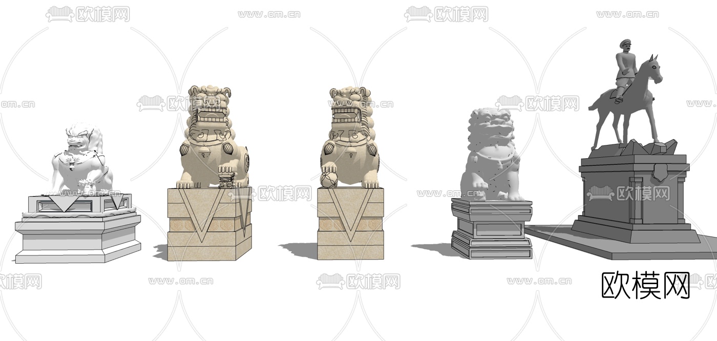 欧式石狮雕塑su模型下载