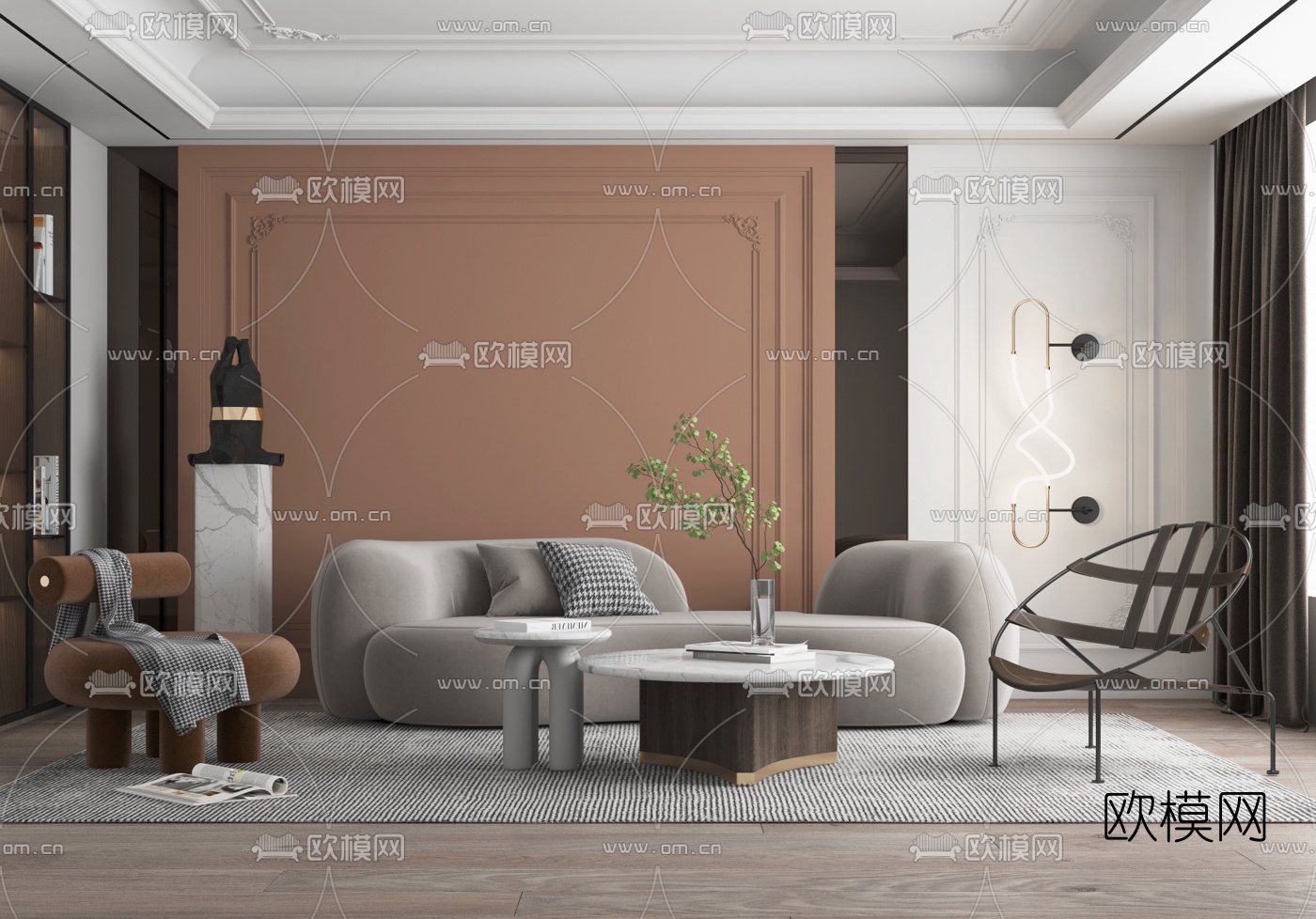 现代绒布沙发组合3d模型