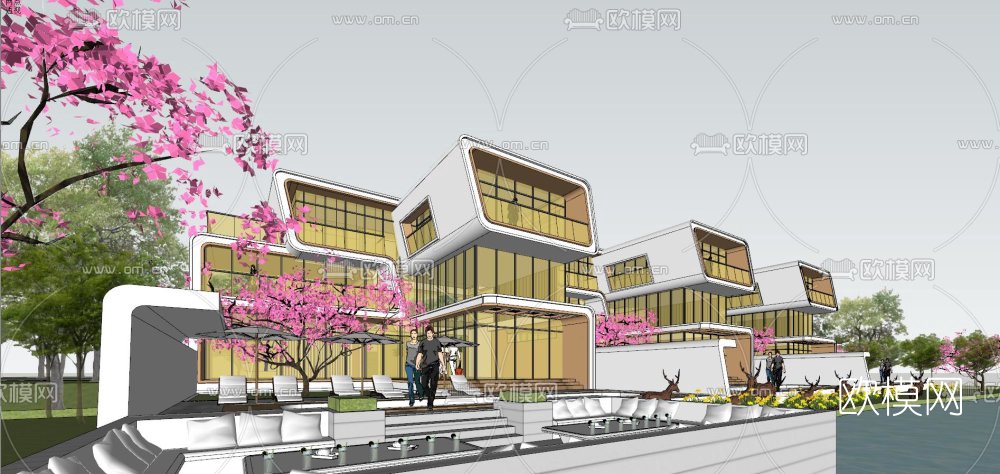 现代滨海度假别墅外观su模型下载（渲染图4）