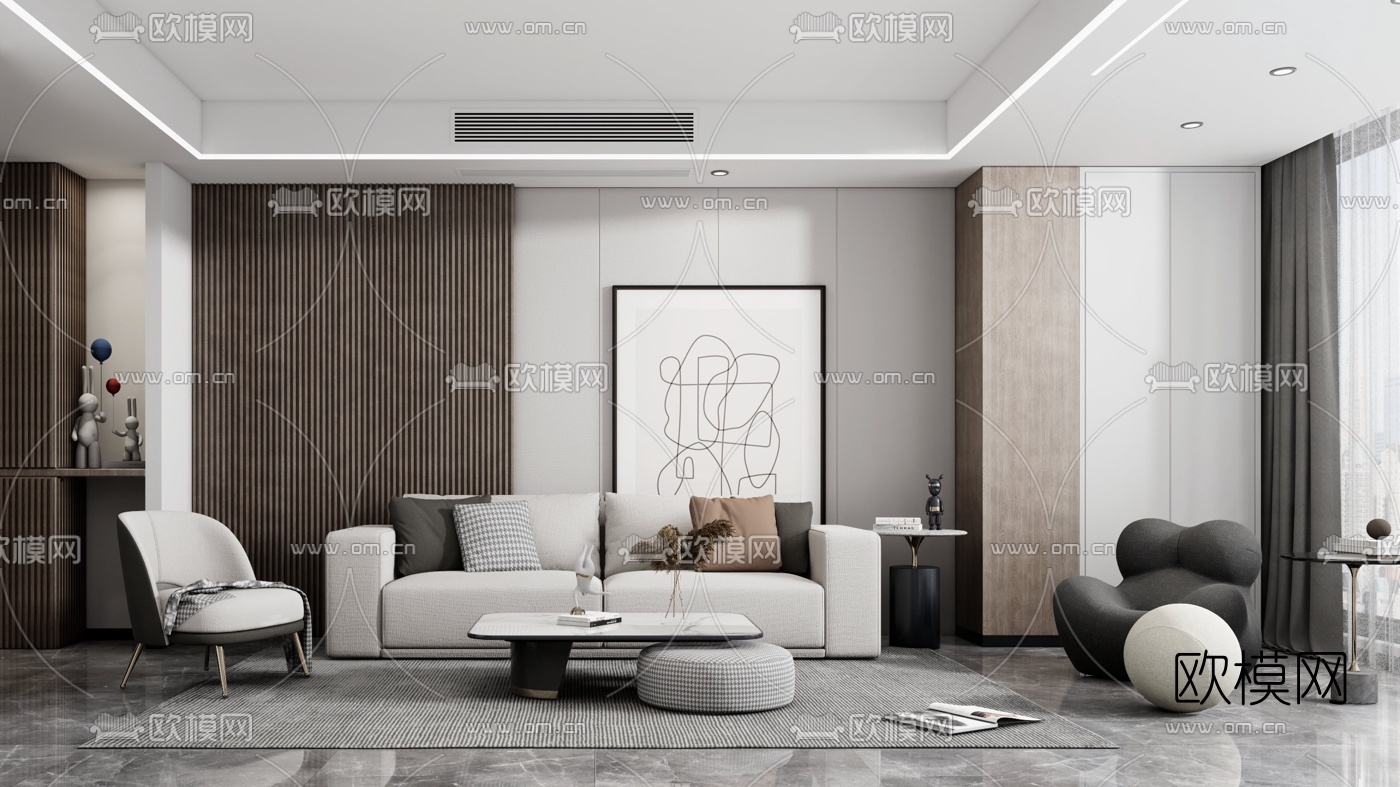 现代布艺组合沙发su模型