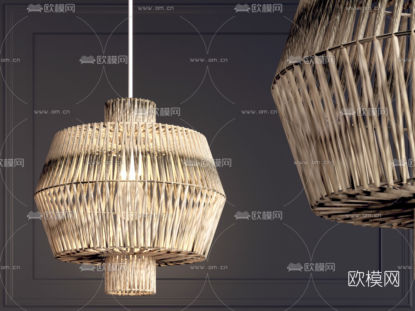 新中式编织吊灯su模型下载（渲染图1）