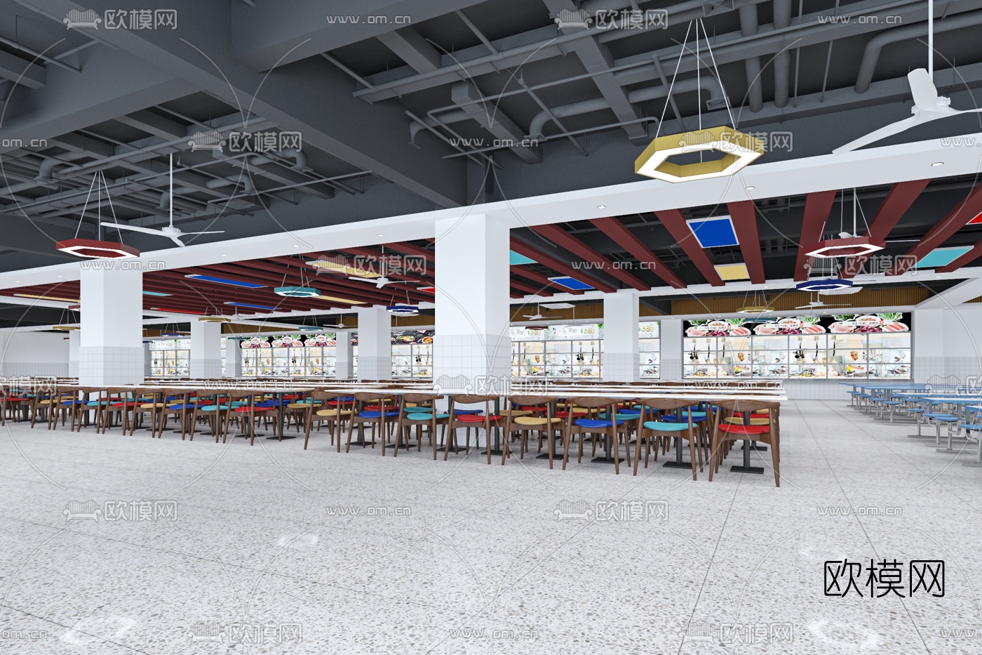 现代食堂免费3d模型下载（渲染图2）