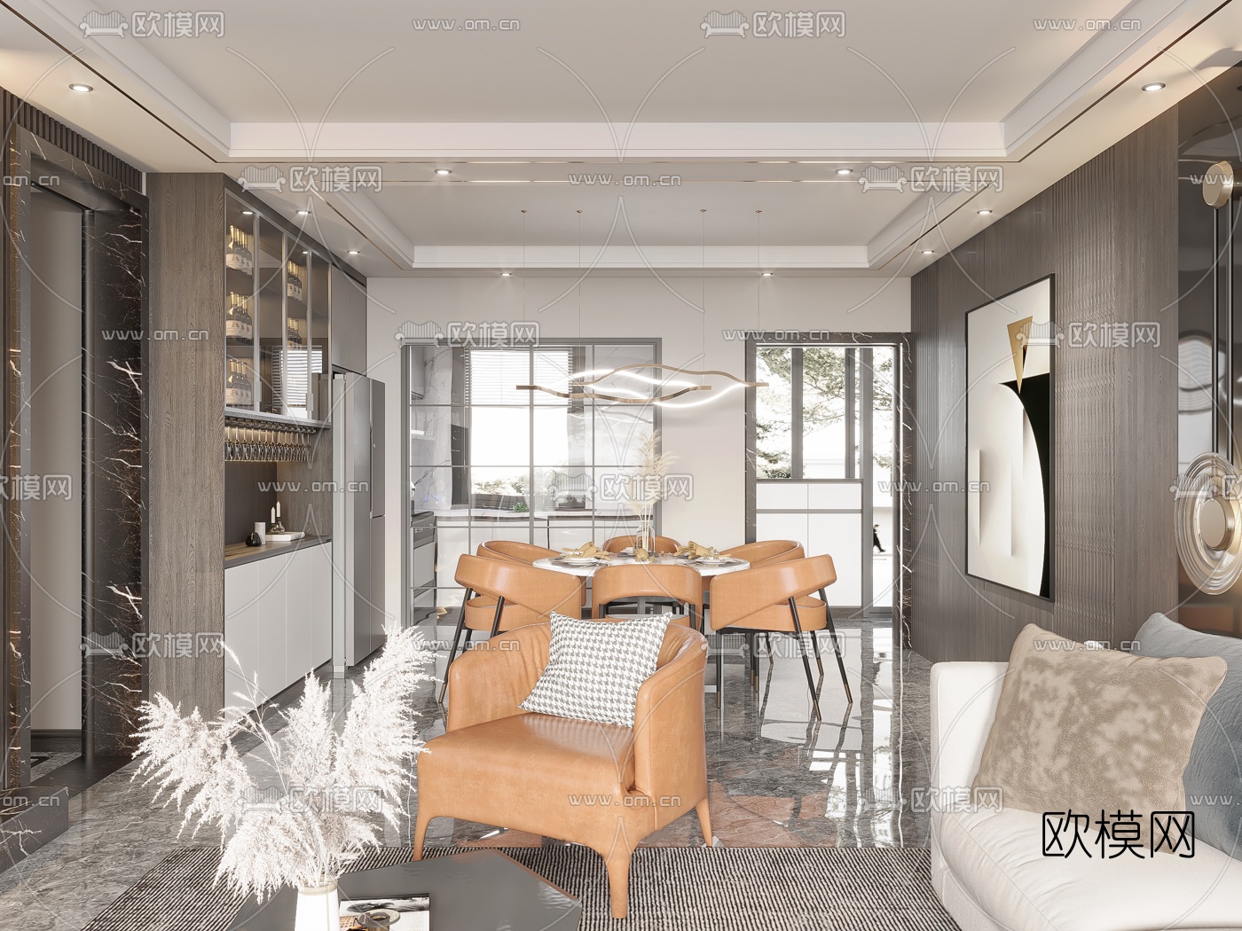 现代客厅餐厅3d模型