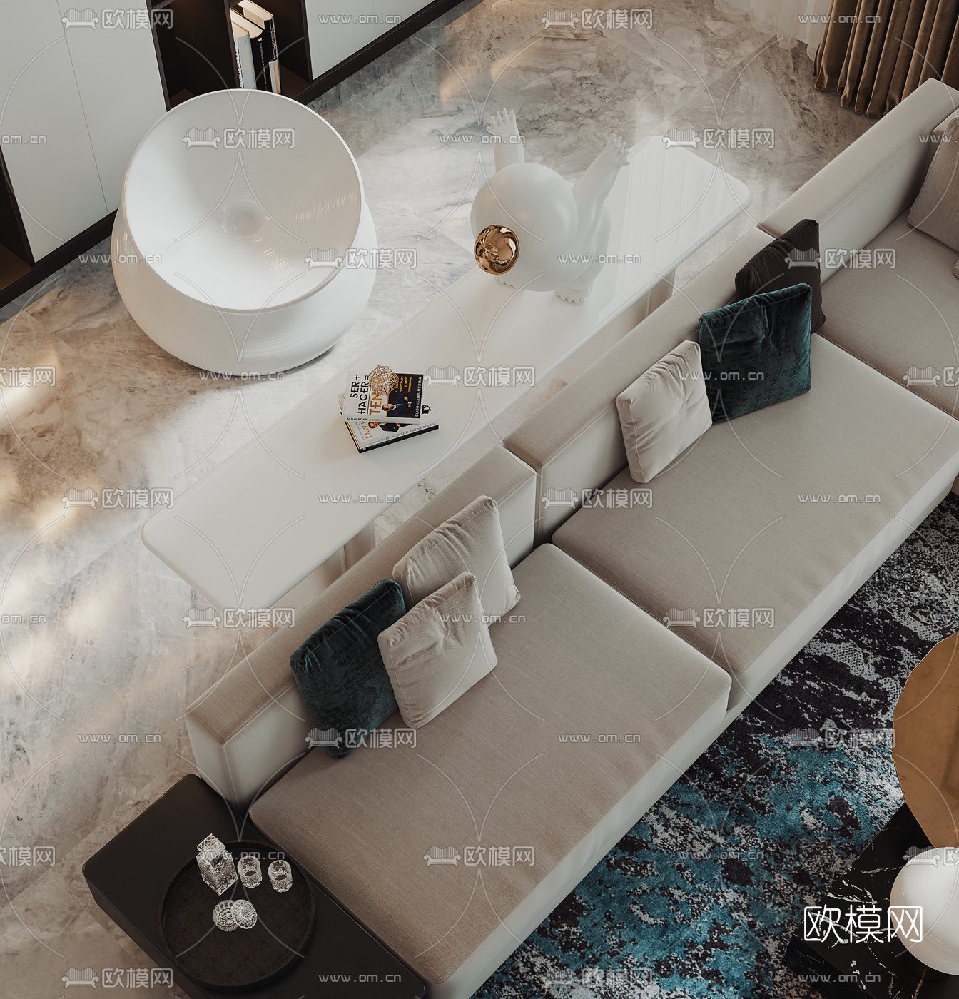 现代轻奢别墅大堂餐厅3d模型下载（渲染图2）