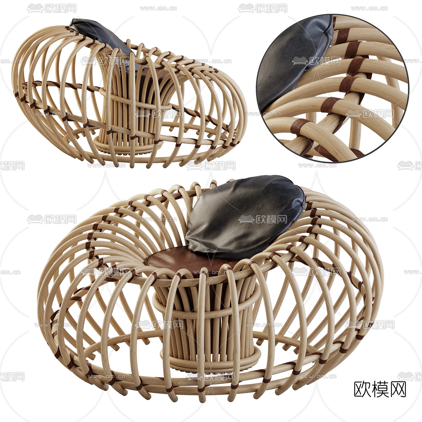 现代藤编户外椅3d模型下载