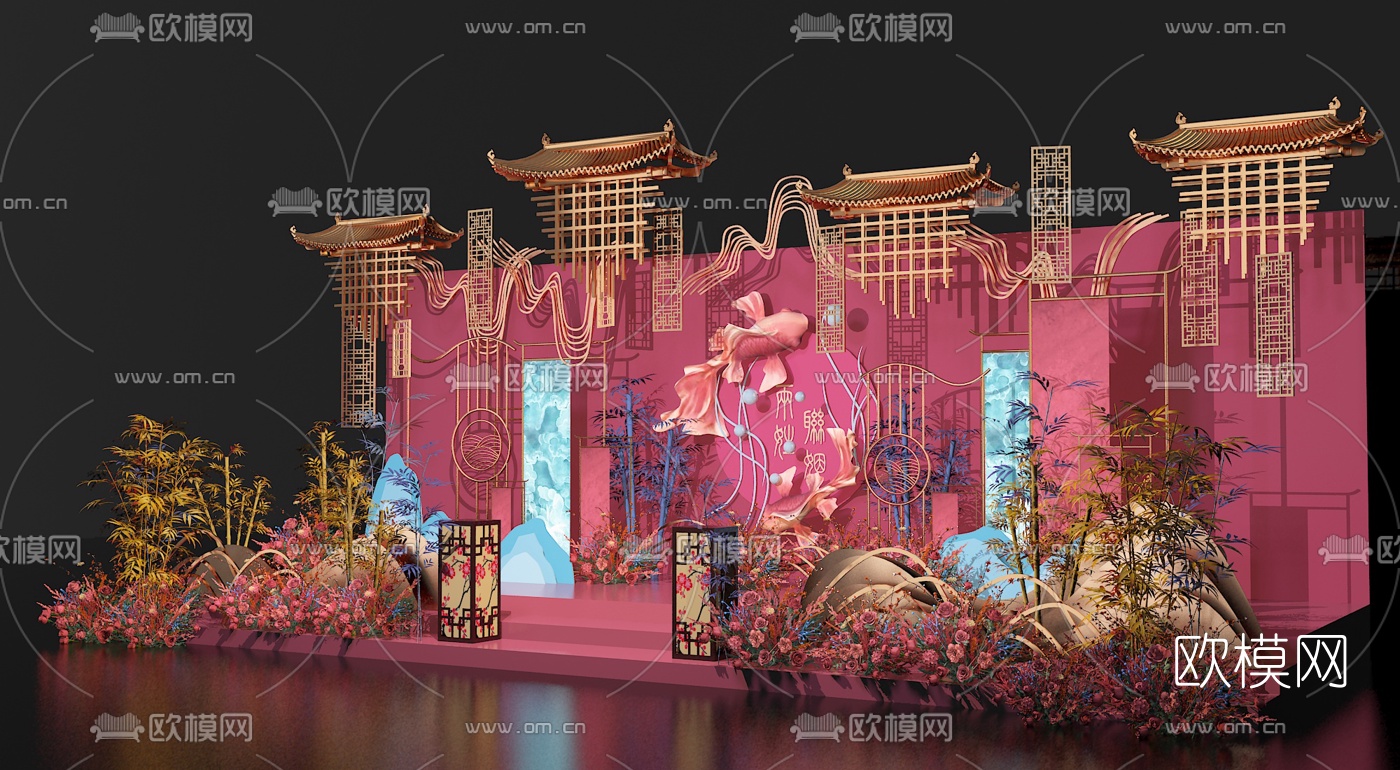 新中式古典婚庆美陈3d模型
