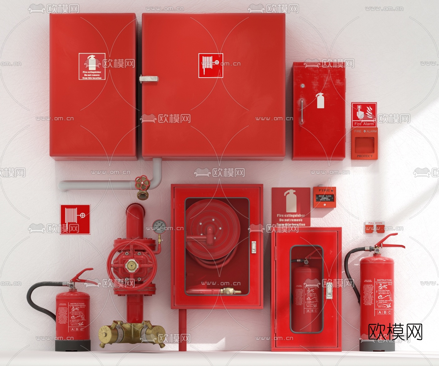 现代消防栓灭火器卷盘3d模型下载