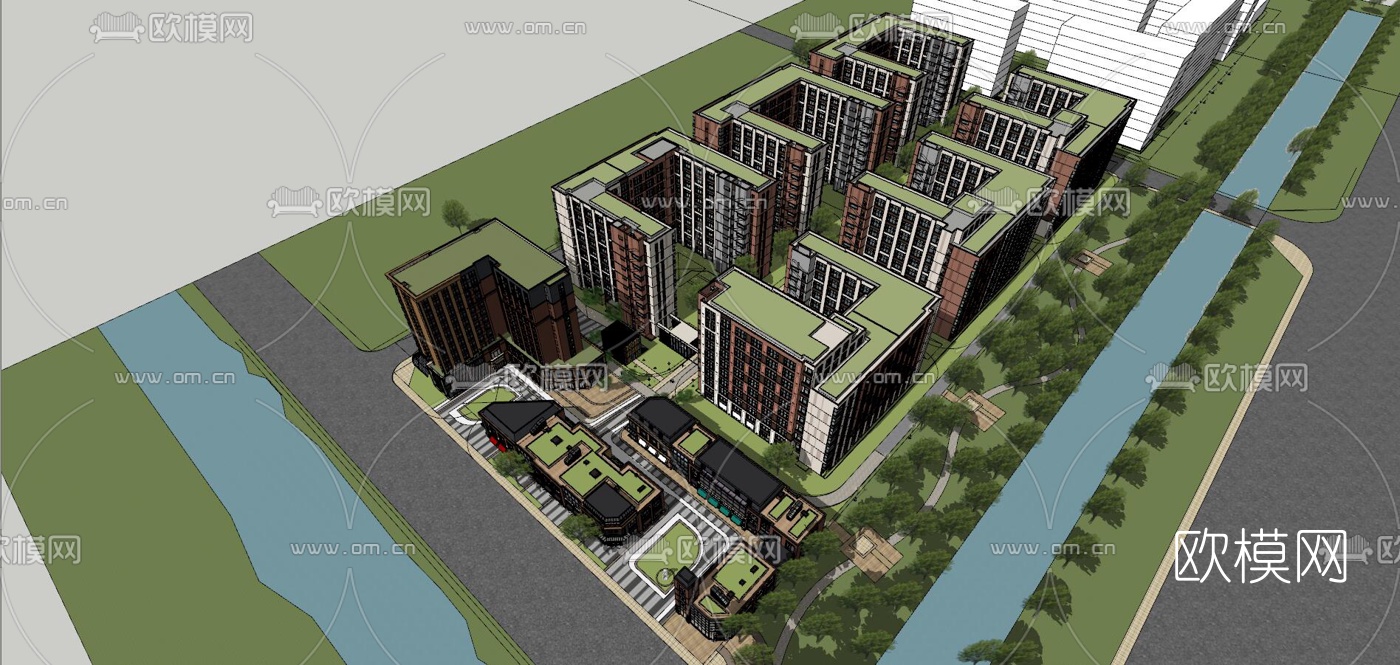 欧式商业街su模型下载（渲染图3）