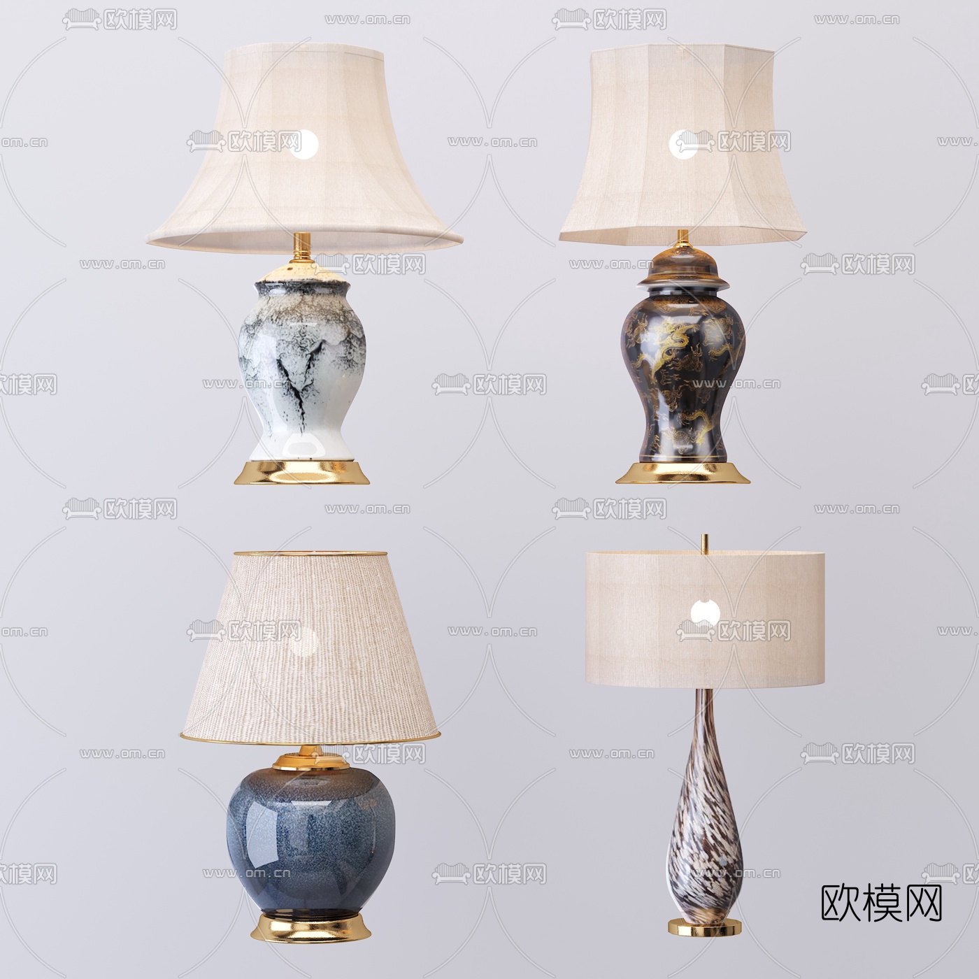 新中式陶瓷台灯3d模型下载