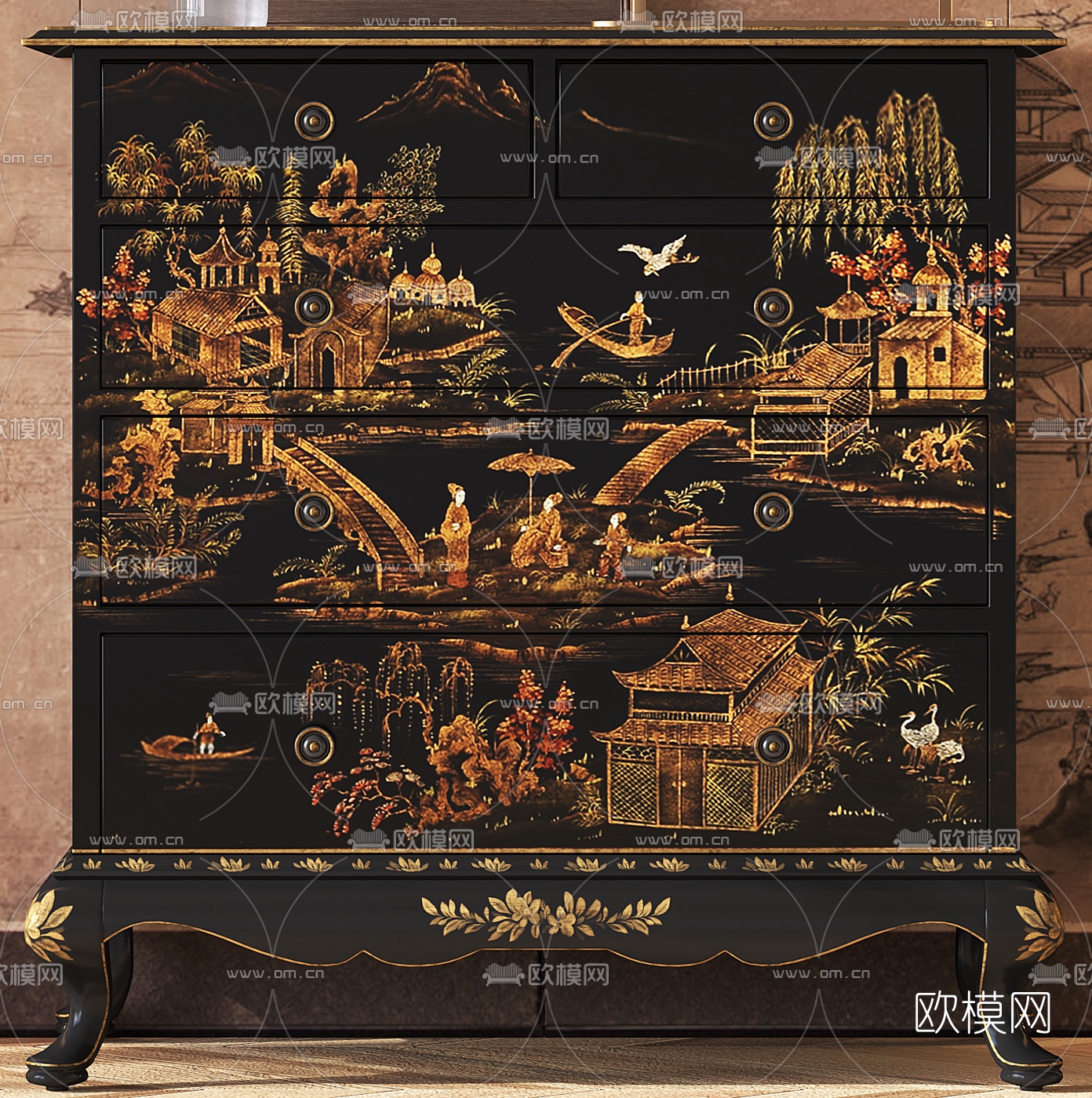 新古典轻奢斗柜3d模型下载（渲染图2）