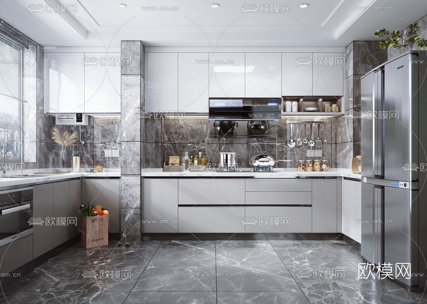 现代开放式橱柜3d模型下载