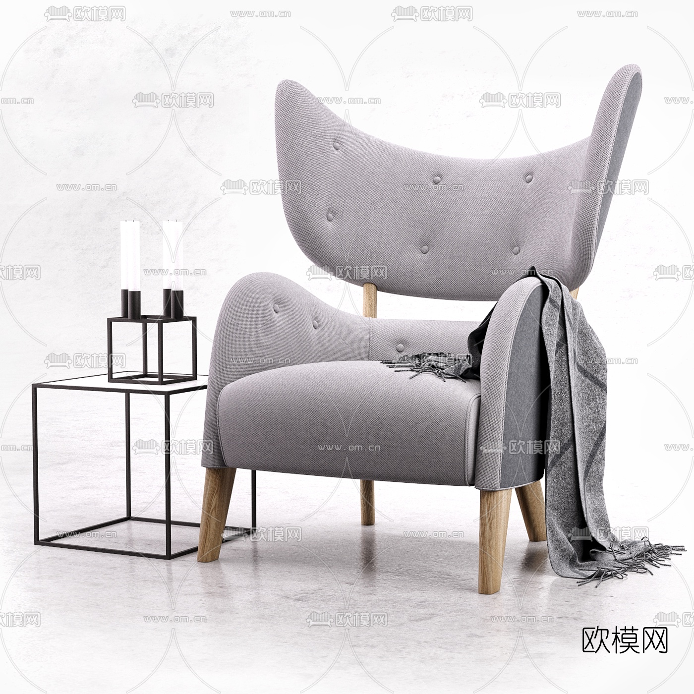 北欧布艺休闲沙发3d模型下载（渲染图1）