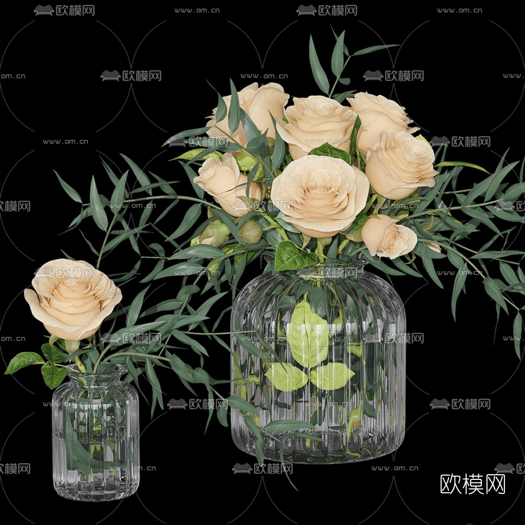 现代餐具花瓶花卉3d模型下载（渲染图2）