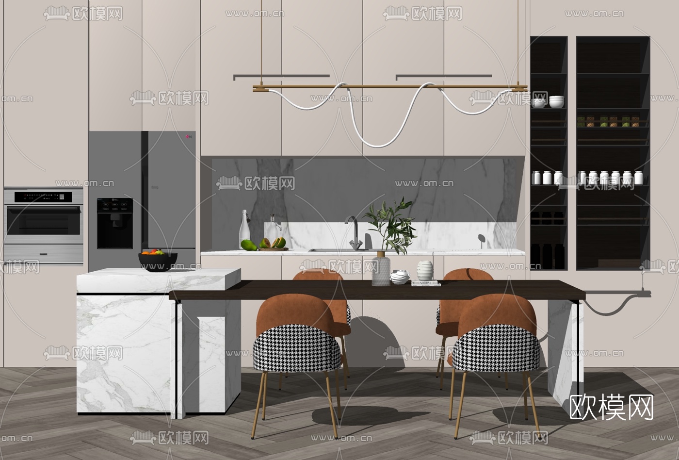 现代轻奢餐桌椅组合su模型下载