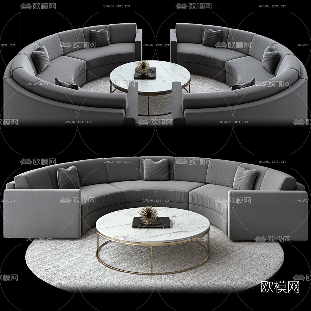 现代布艺环形沙发茶几3d模型下载