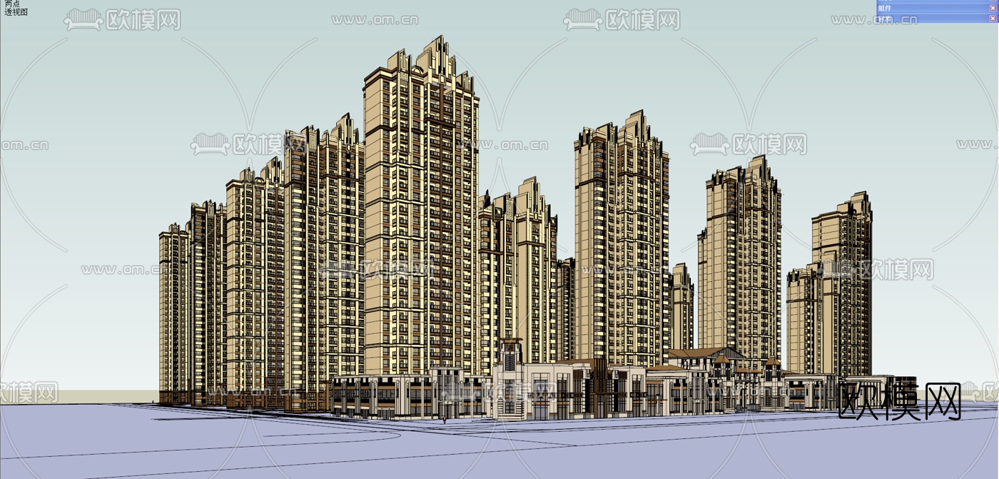 新古典超高层公寓楼su模型下载（渲染图1）