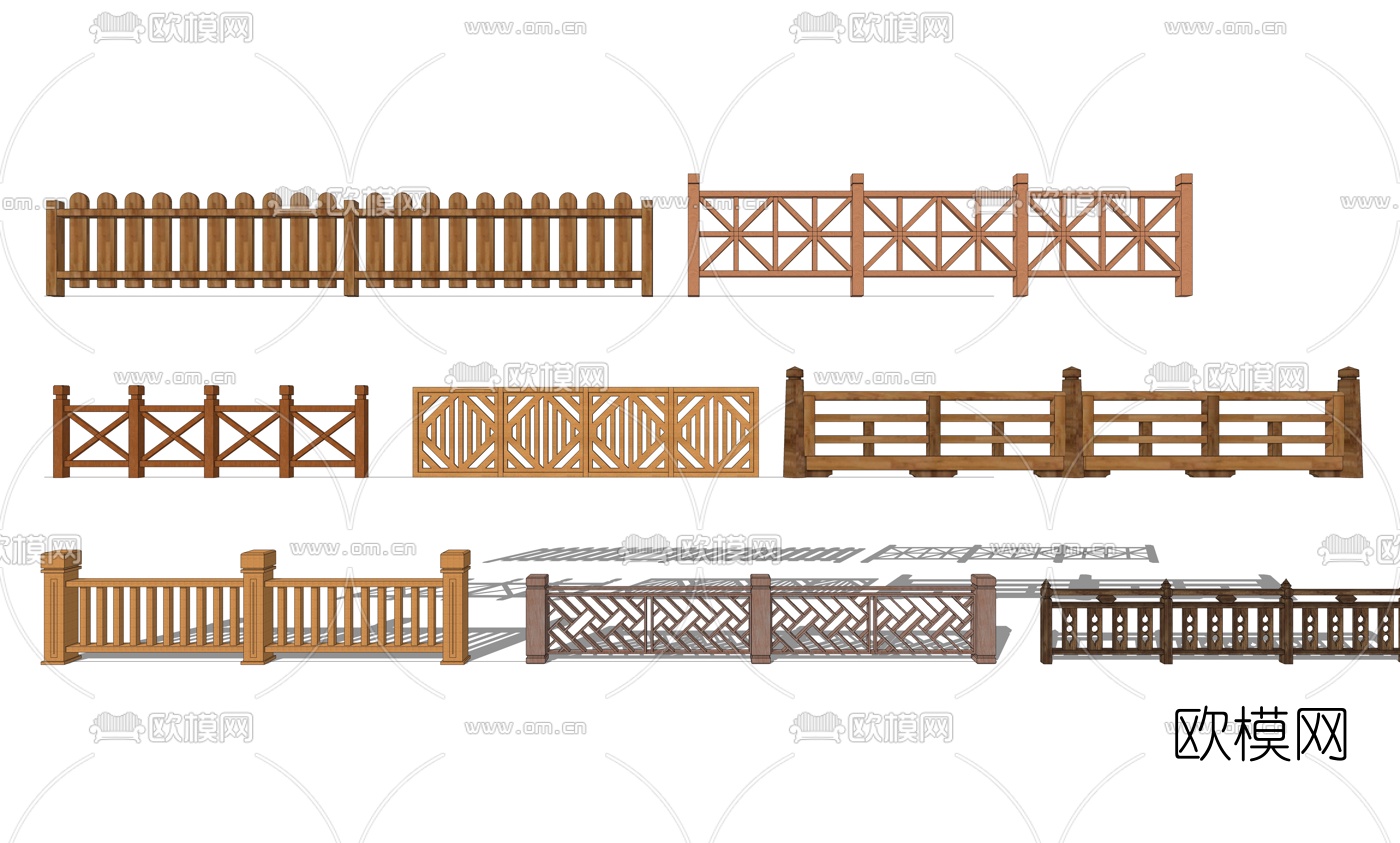 自然风实木栏杆护栏su模型下载