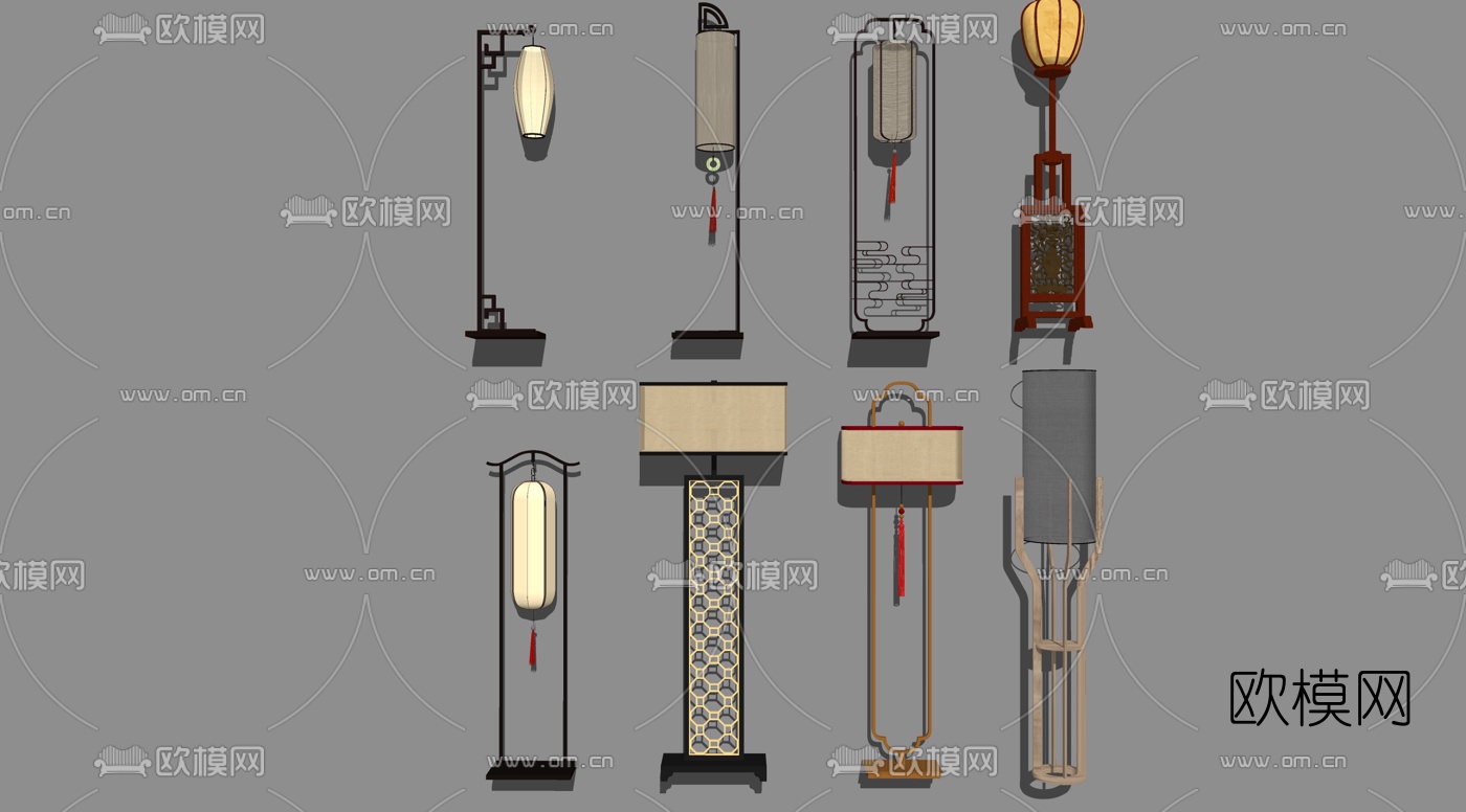中式落地灯组合su模型下载