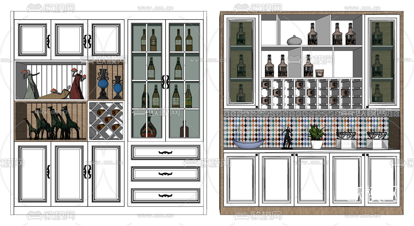 后现代酒柜su模型下载