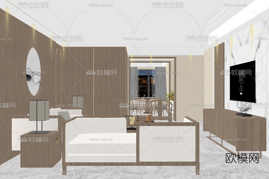 新中式客厅免费su模型下载_ID10424516_sketchup模型下载-欧模网