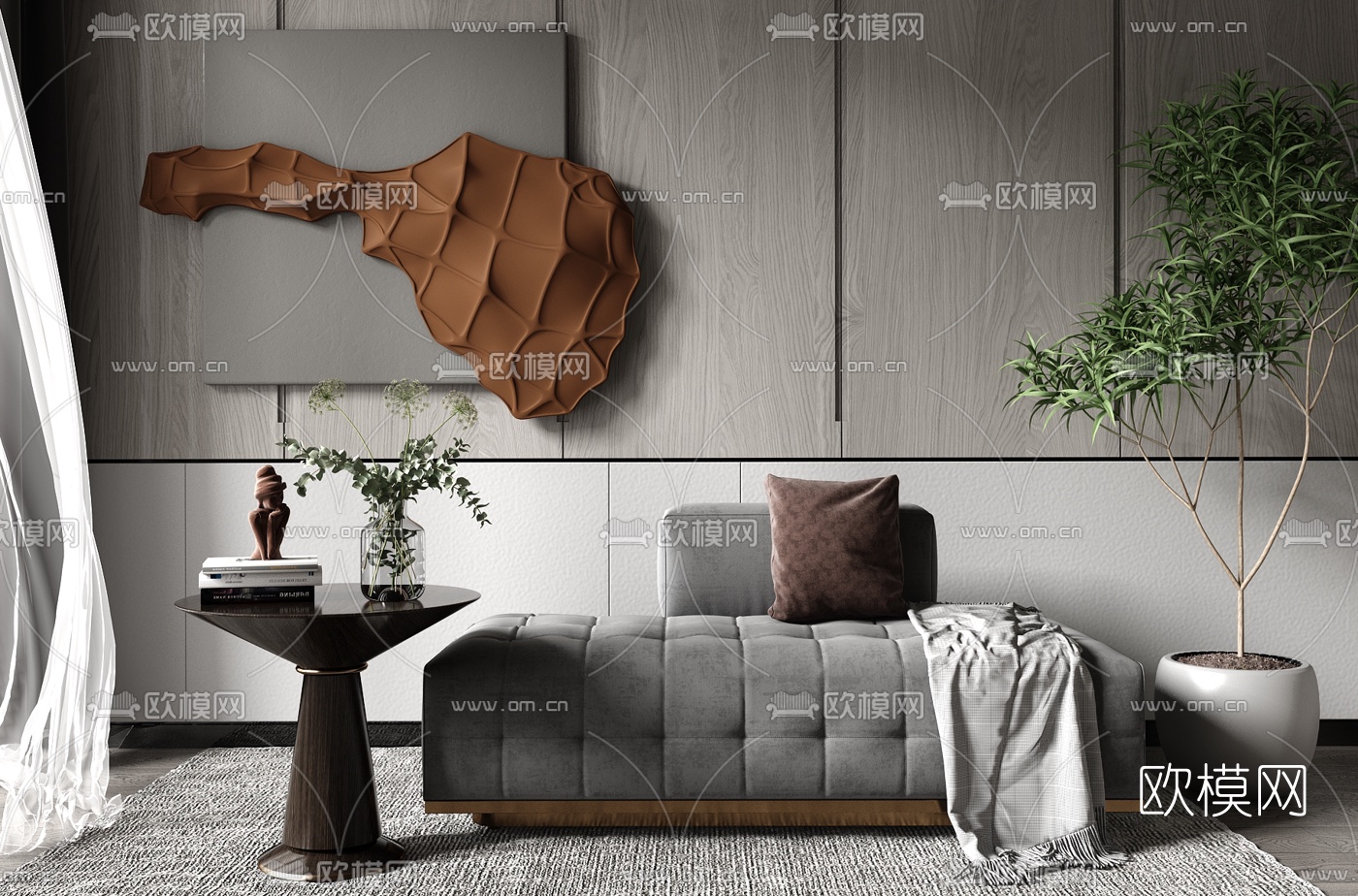 现代布艺沙发凳床尾凳su模型
