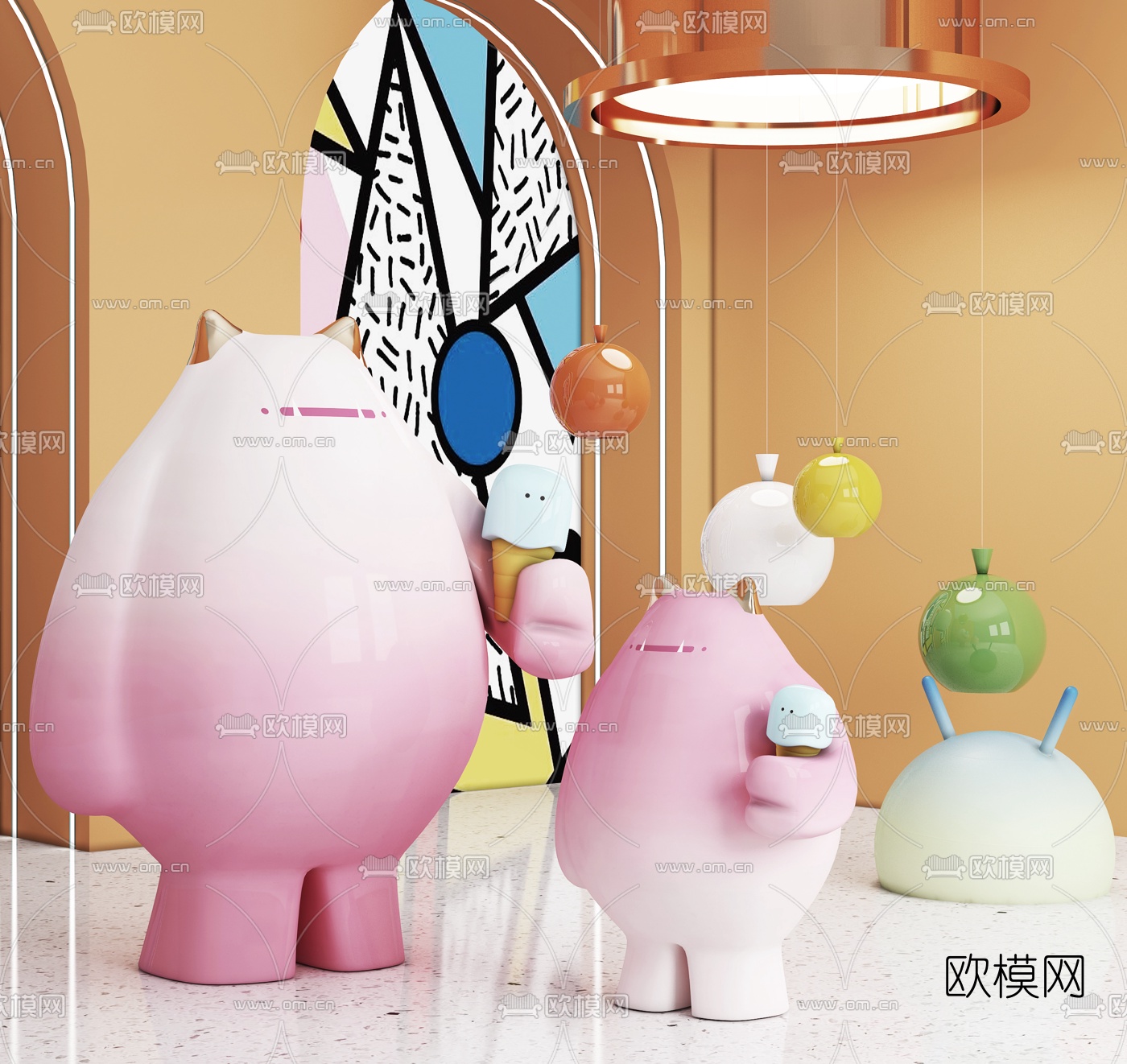 现代卡通玩偶雕塑3d模型
