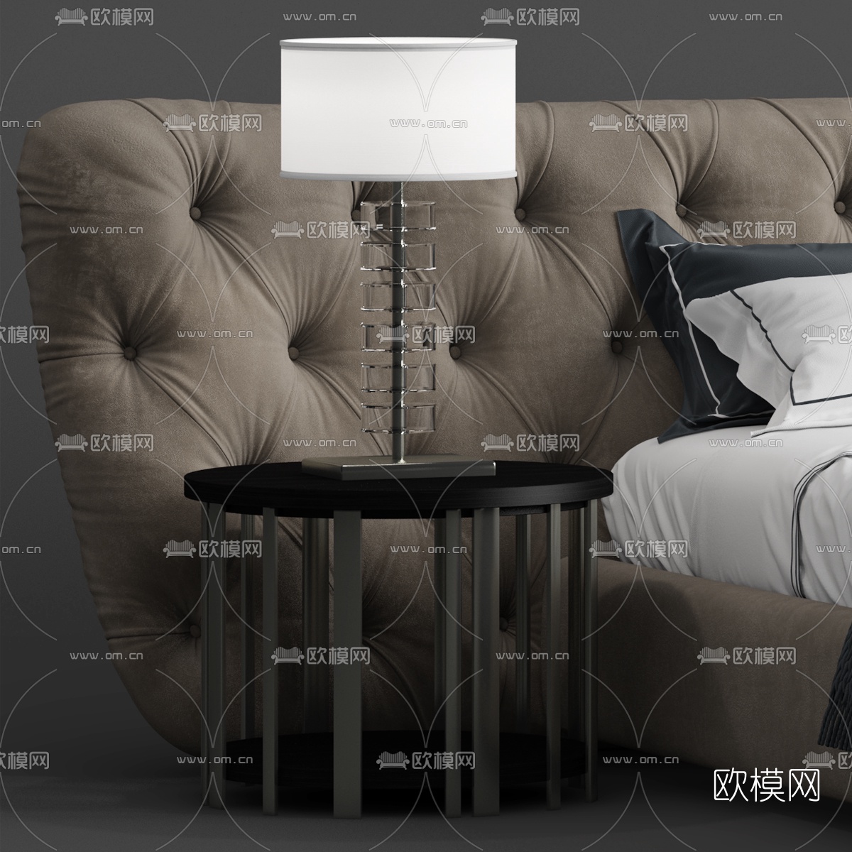 简欧绒布双人床3d模型
