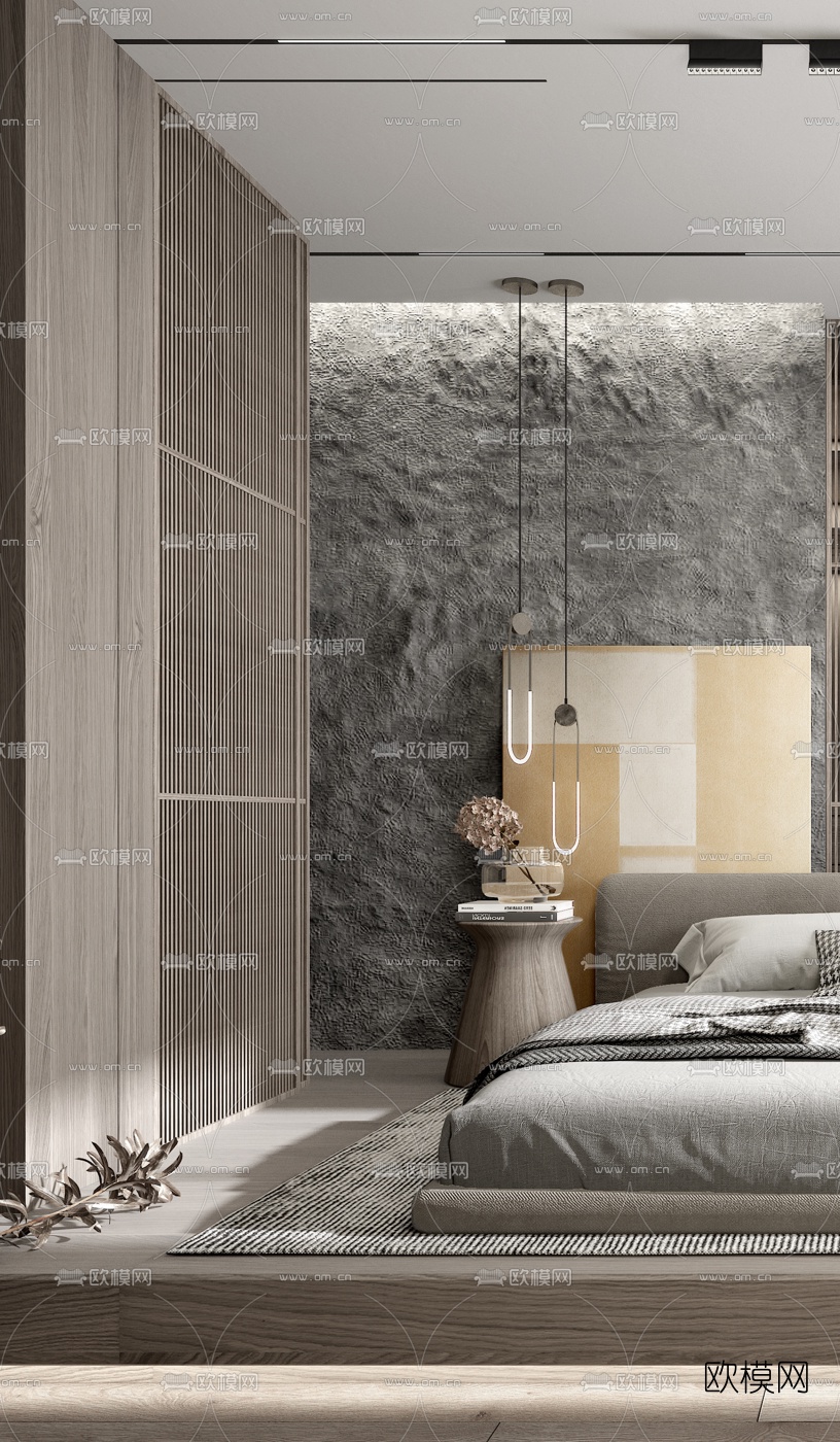 日式榻榻米卧室3d模型下载（渲染图2）