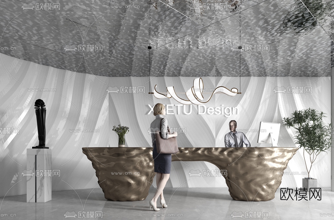 现代前台接待台3d模型下载