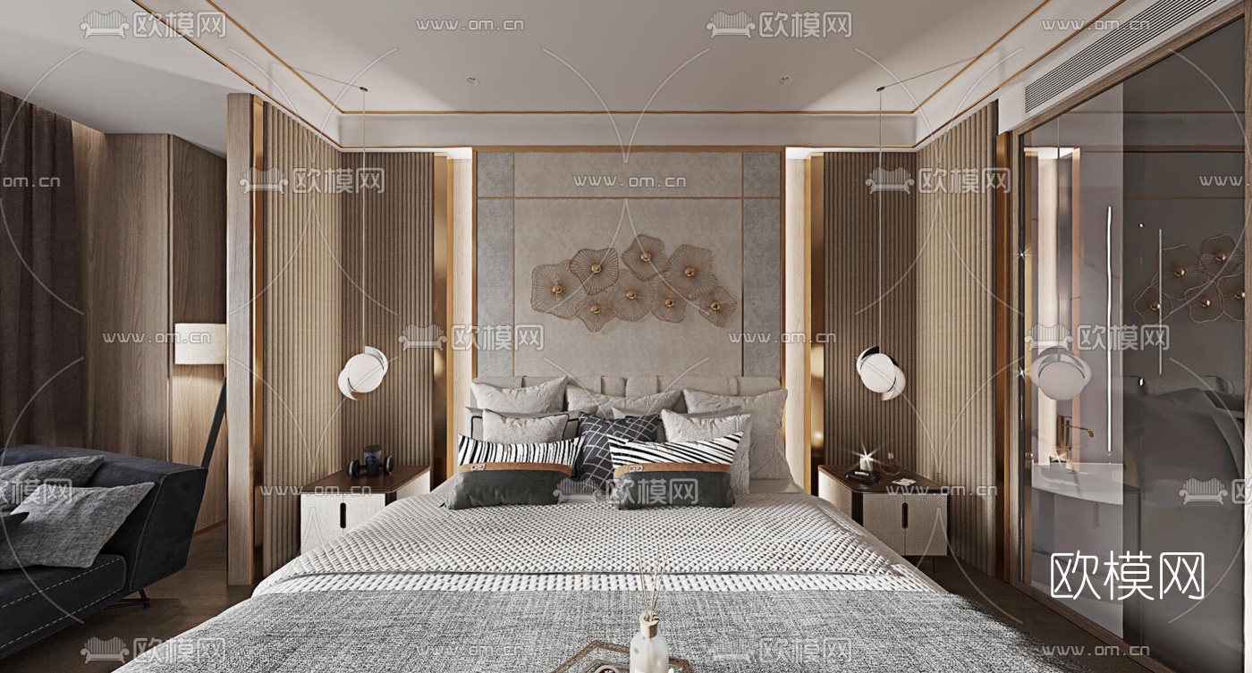 现代轻奢卧室卫生间cr全景3d模型