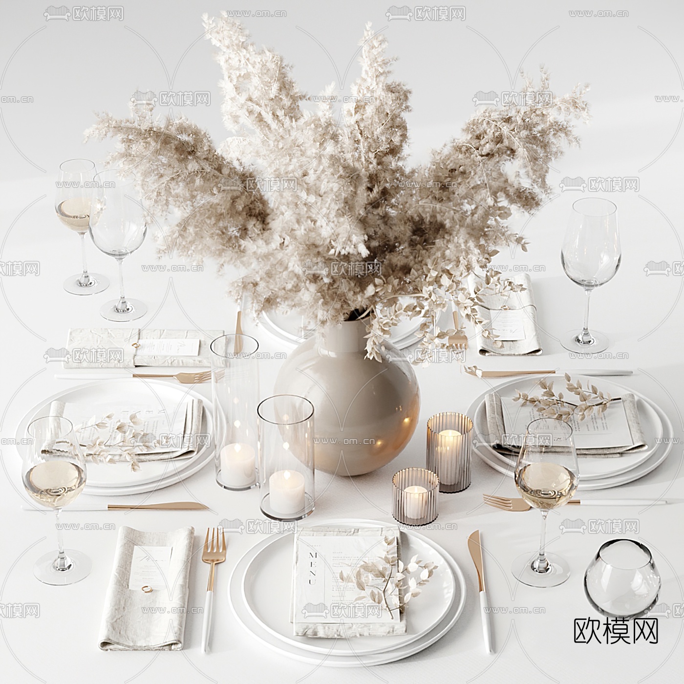 现代西餐餐具花瓶3d模型下载