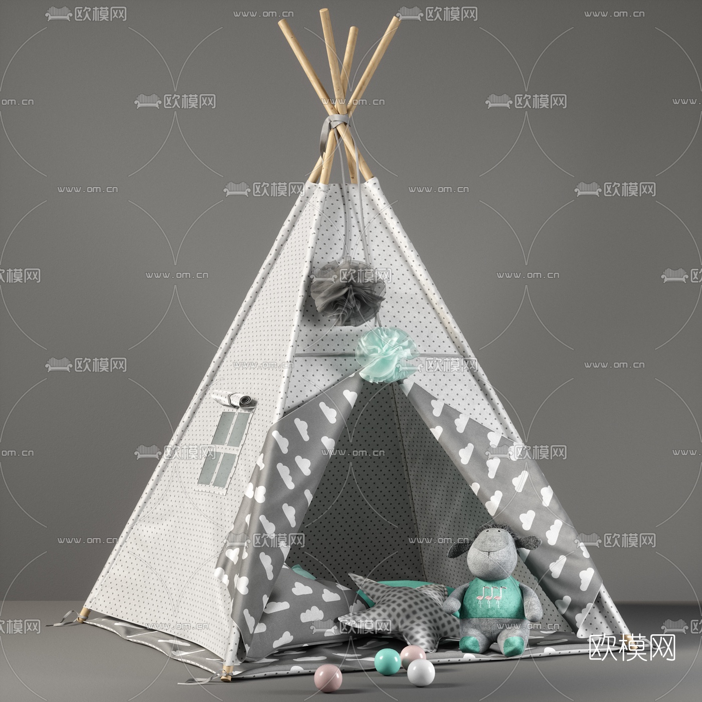 现代儿童帐篷玩偶3d模型下载