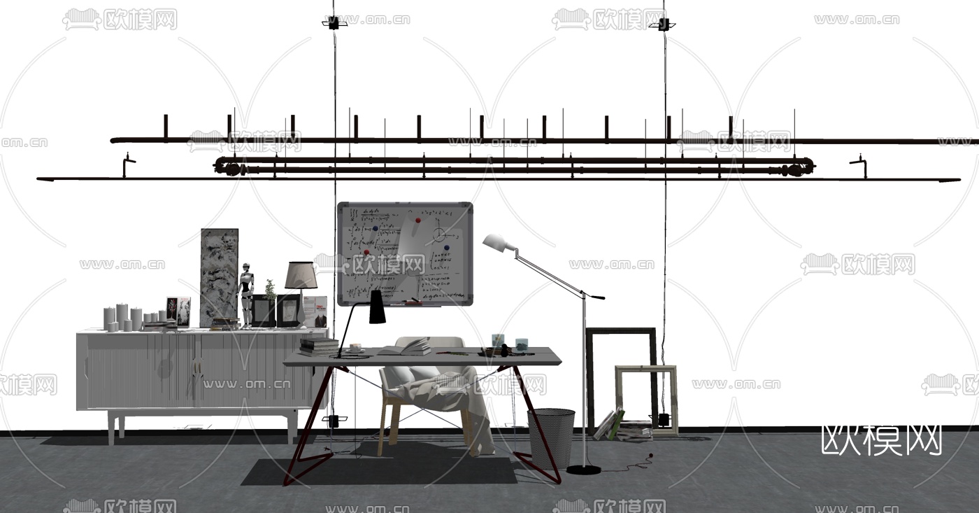 工业风书桌椅su模型下载