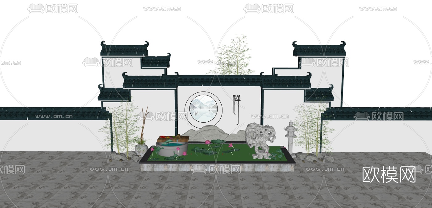新中式徽派马头墙su模型