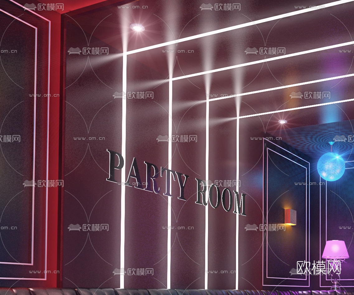 简欧霓虹KTV包房3d模型下载（渲染图2）