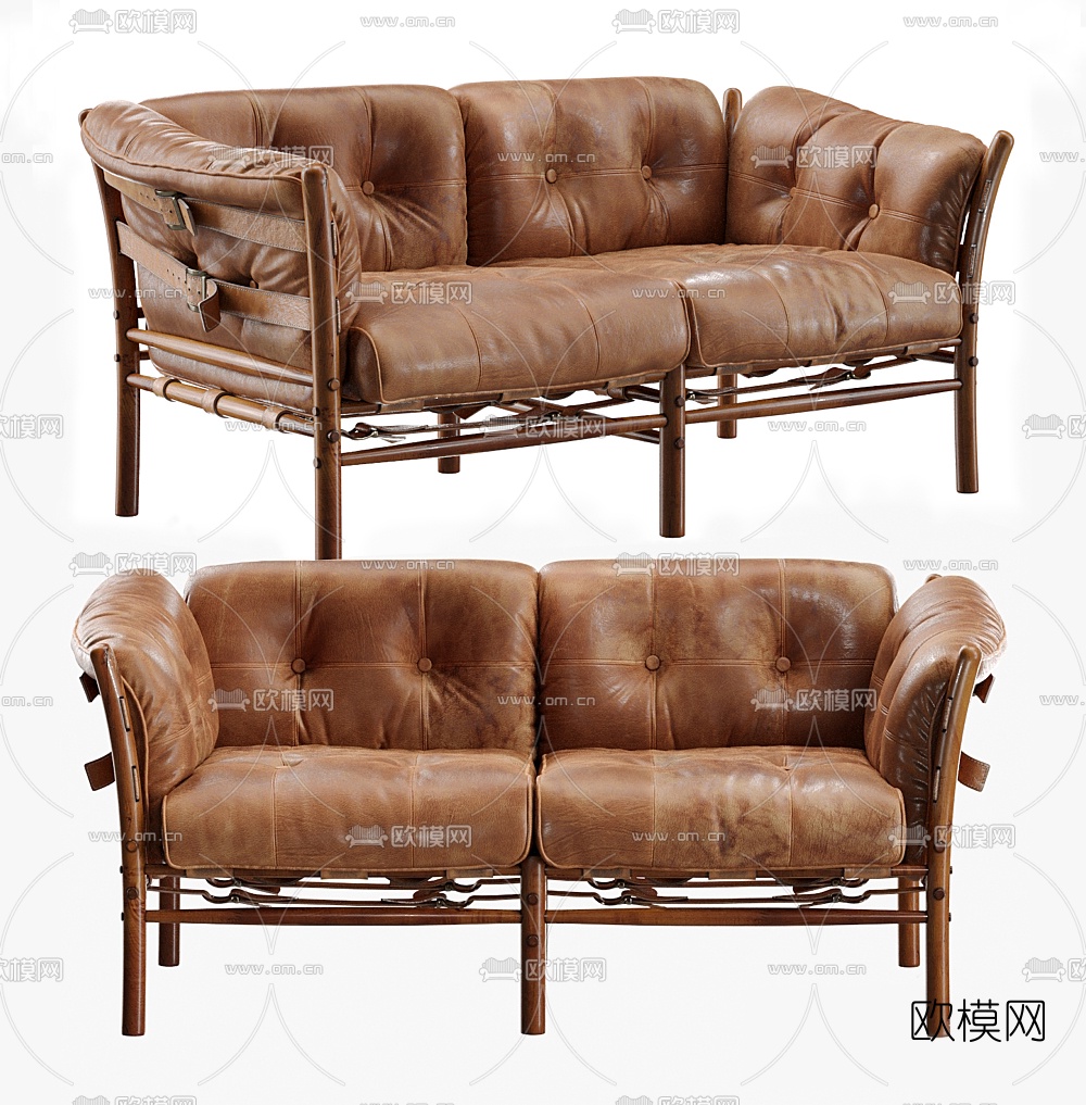 现代皮革双人沙发3d模型下载