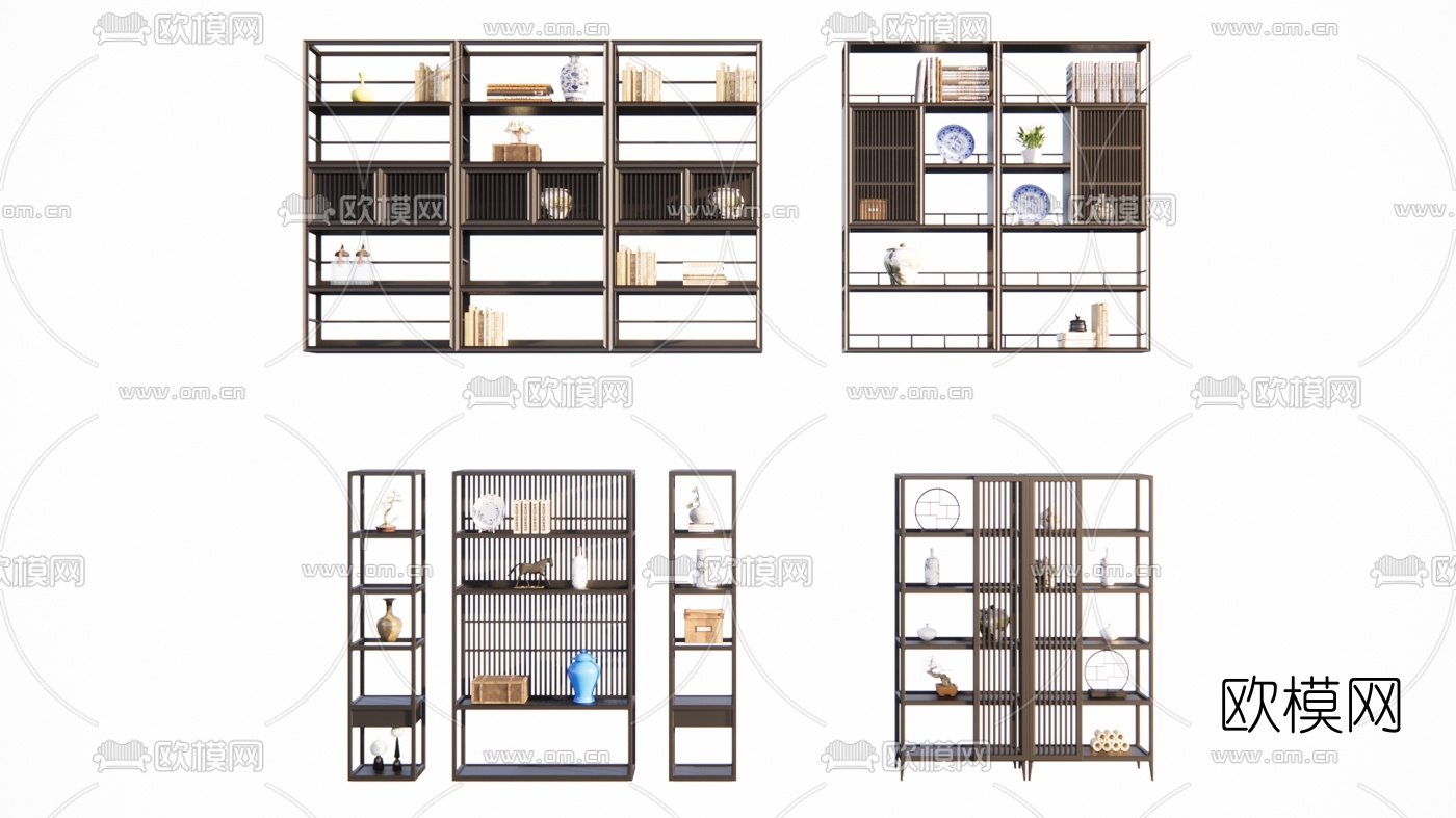 新中式博古架su模型下载（渲染图1）