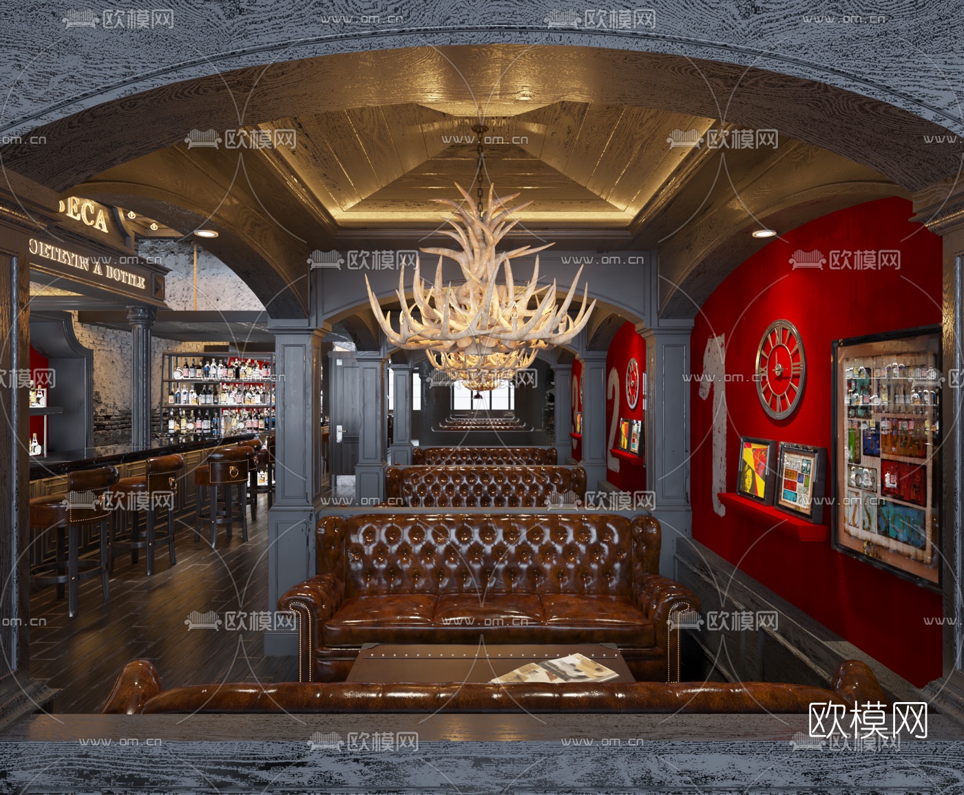 工业风英伦酒吧3d模型