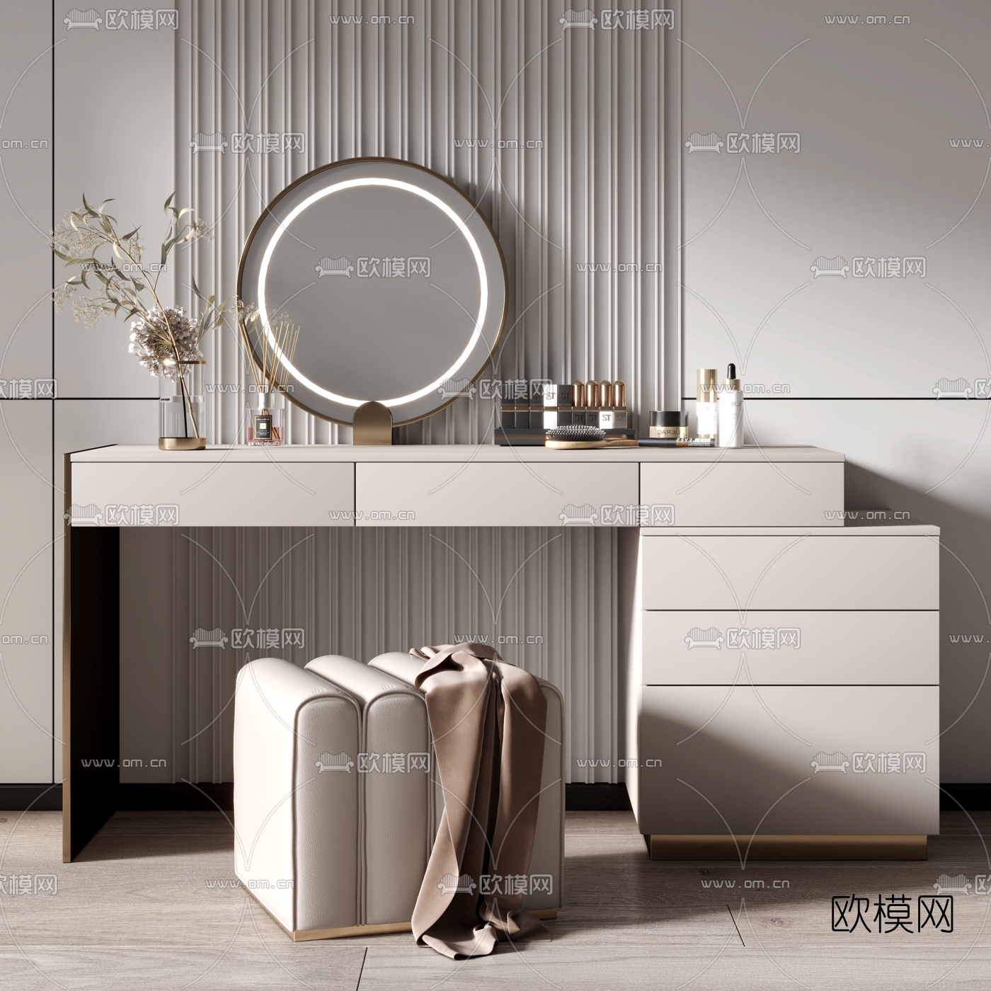 现代轻奢梳妆台3d模型下载