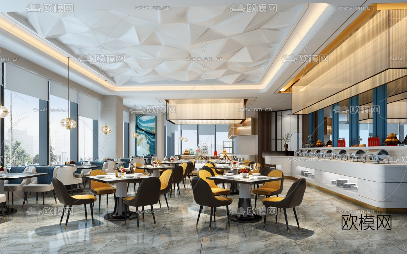 现代酒店自助餐厅3d模型下载
