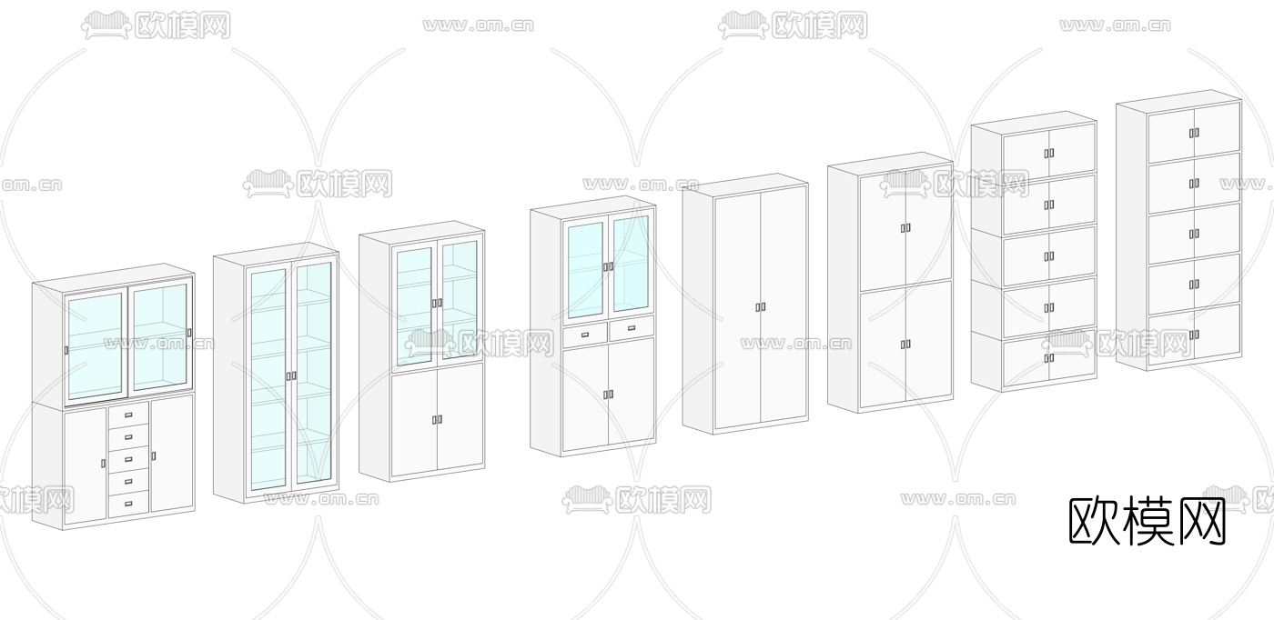 现代办公文件柜su模型下载（渲染图1）